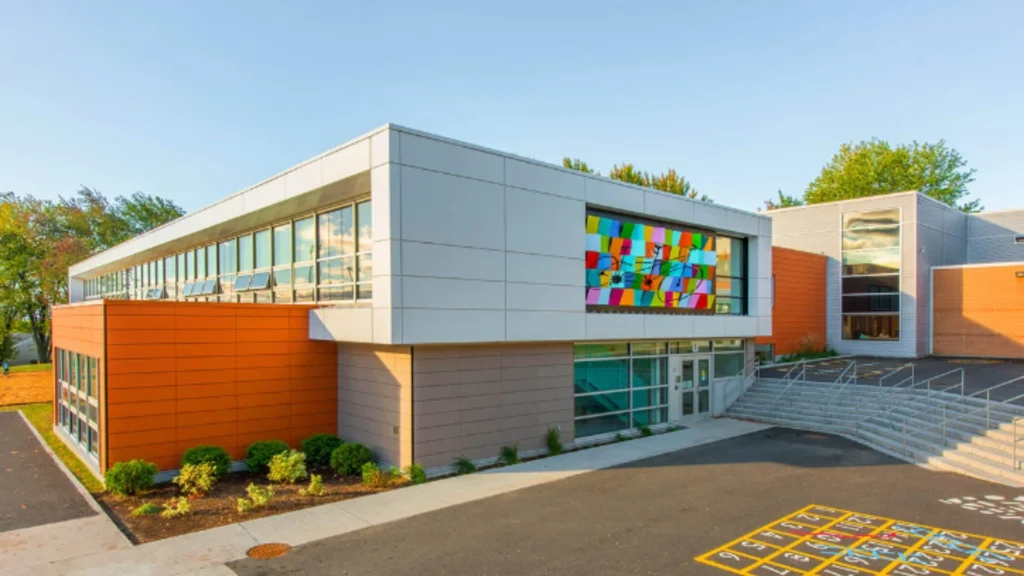 Modern commercial building with contemporary facade and large windows
