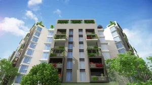 Low angle view of Globe Residency tower facade in Naya Nazimabad Karachi