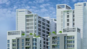 Modern exterior view of Peace Apartments residential towers in Naya Nazimabad Karachi